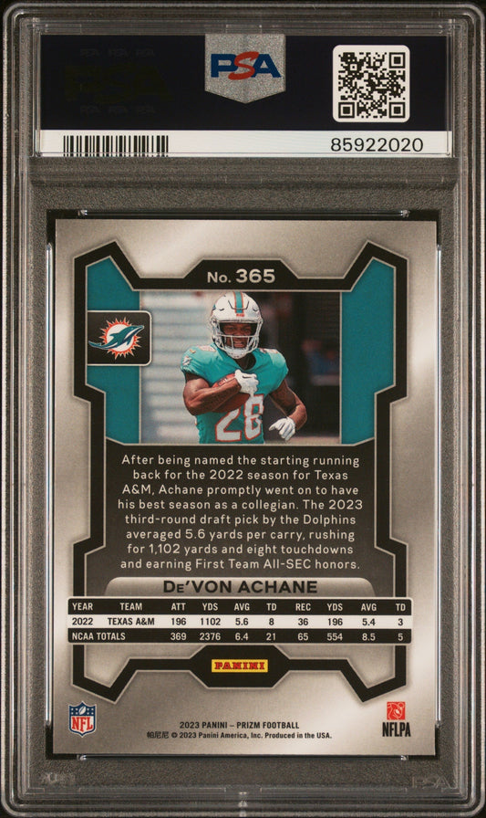 Graded 2023 Panini Prizm Devon Achane #365 Rookie RC Football Card PSA 10 Gem Mint