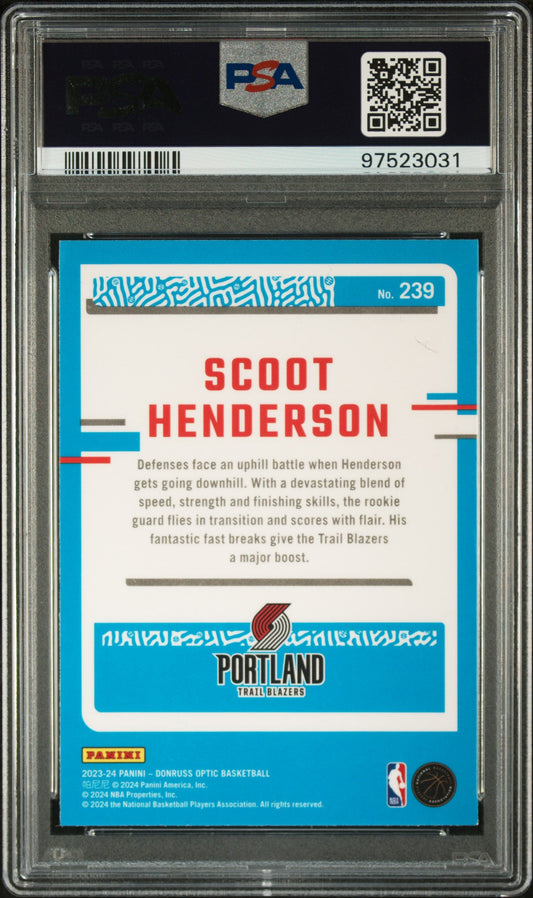 Graded 2023 Panini Donruss Optic Scoot Henderson #239 Rookie RC Basketball Card PSA 10 Gem Mint