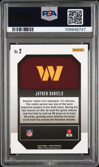 Graded 2024 Panini Prizm Jayden Daniels #2 Emergent Rookie RC Football Card PSA 10 Gem Mint