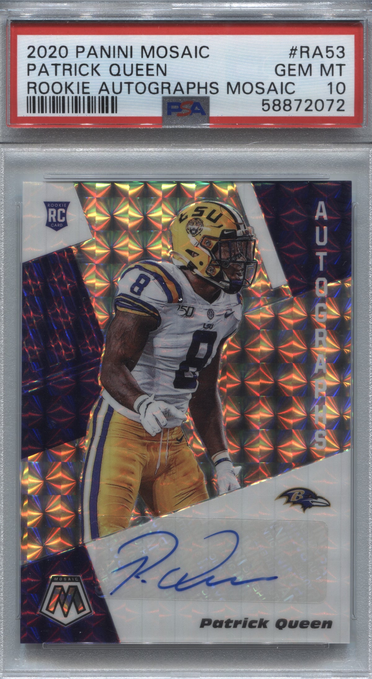 2020 Panini Mosaic Patrick Queen Rookie Autographs Mosaic #RA53 PSA 10