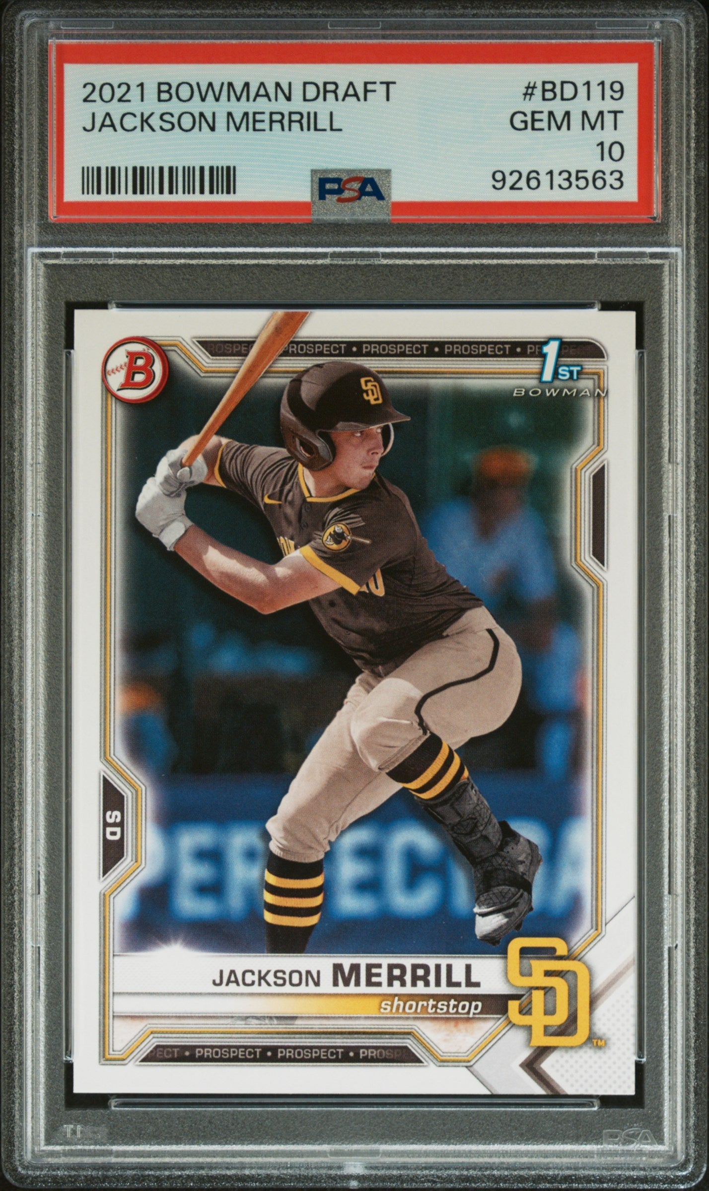 Graded 2021 Topps Bowman Draft Jackson Merrill #BD119 Rookie RC Baseball Card PSA 10 Gem Mint
