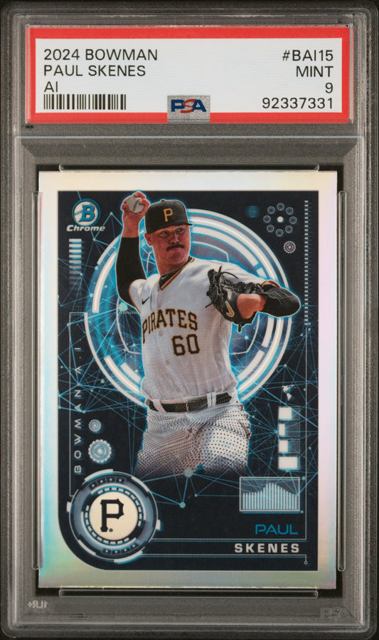 Graded 2024 Topps Bowman Paul Skenes #BAI15 AI Rookie RC Baseball Card PSA 9 Mint