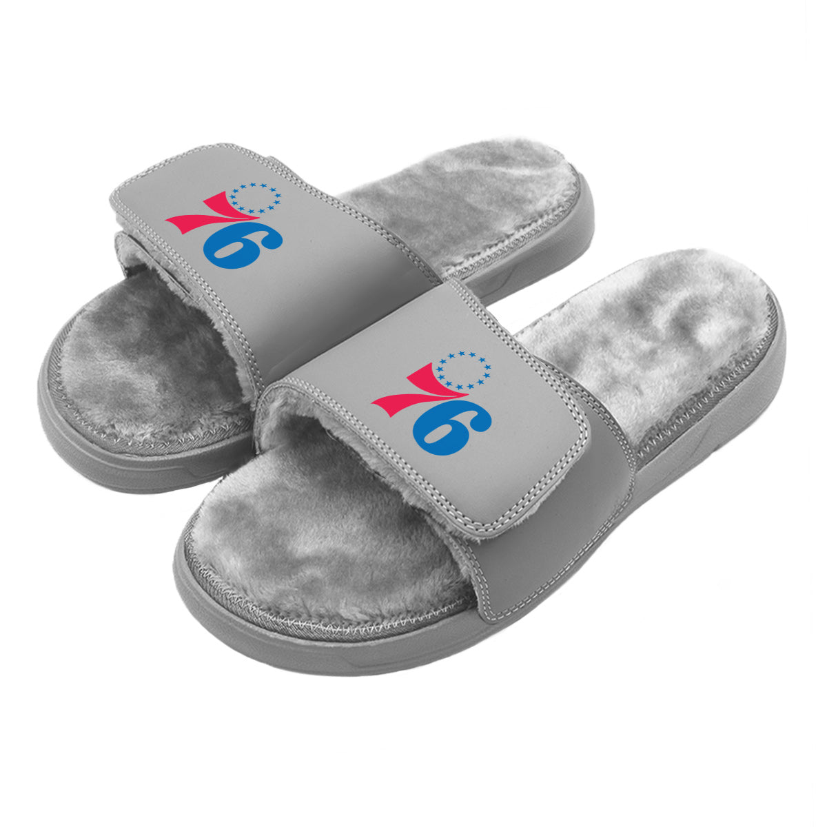Philadelphia 76ers Primary Grey Fur Slides