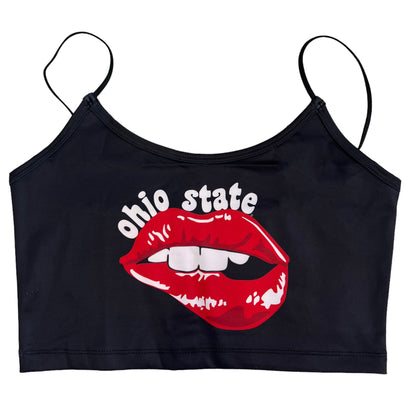 Ohio State OSU Buckeyes Lips Black Spaghetti Tank