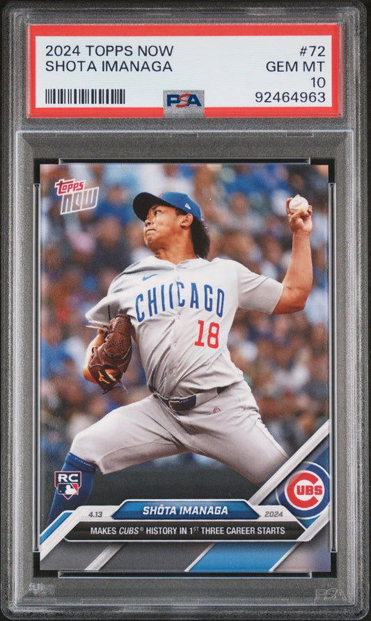 Graded 2024 Topps Now Shota Imanaga #72 Rookie RC Baseball Card PSA 10 Gem Mint