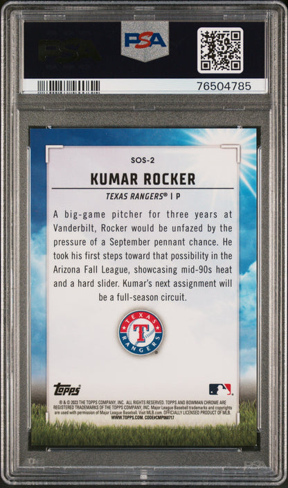Graded 2023 Topps Bowman Kumar Rocker #SOS2 Sights on September Gold Refractor #/50 Rookie RC Baseball Card PSA 10 Gem Mint