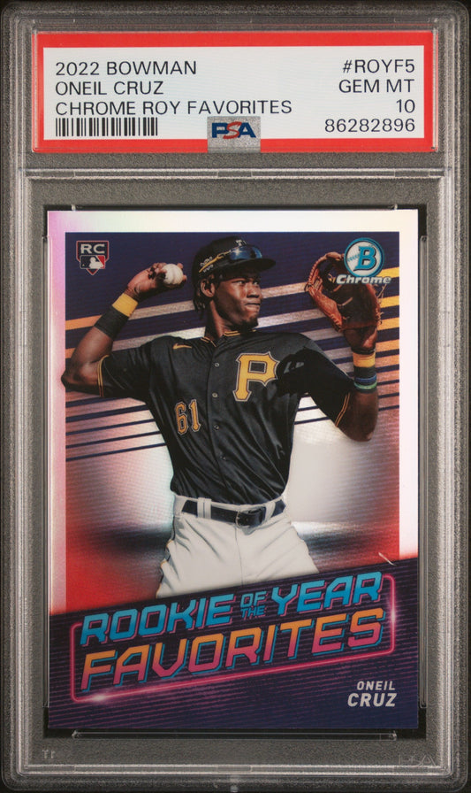 Graded 2022 Topps Bowman Oneil Cruz #ROYF5 Chrome ROY Favorites Rookie RC Baseball Card PSA 10 Gem Mint