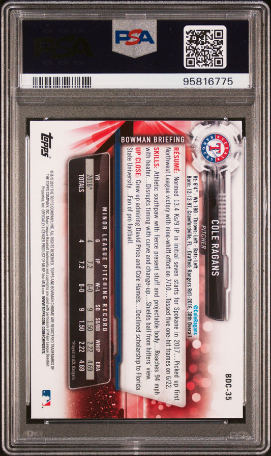 Graded 2017 Topps Bowman Draft Cole Ragans #BDC35 Chrome Rookie RC Baseball Card PSA 10 Gem Mint