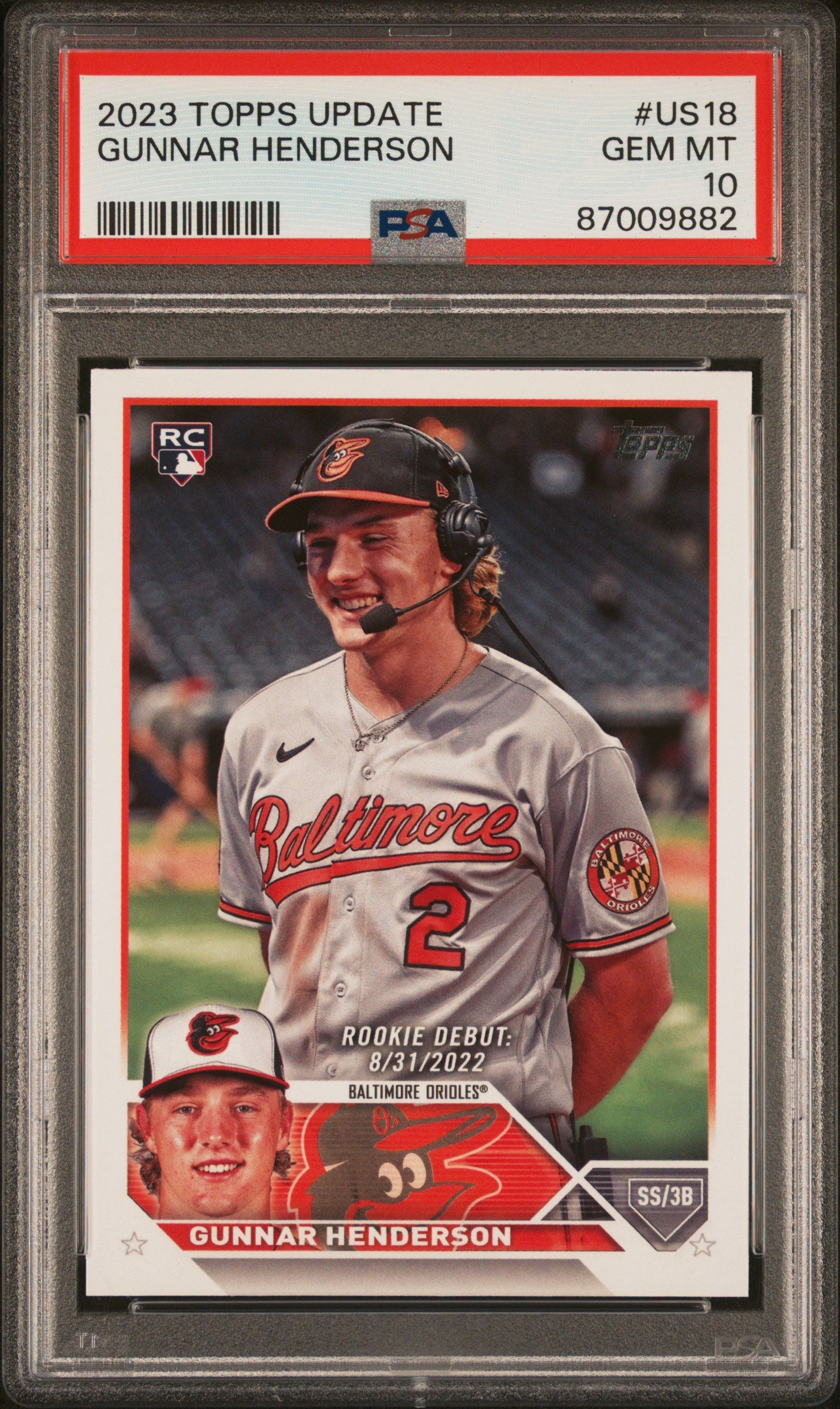 Graded 2023 Topps Update Gunnar Henderson #US18 Rookie RC Baseball Card PSA 10 Gem Mint