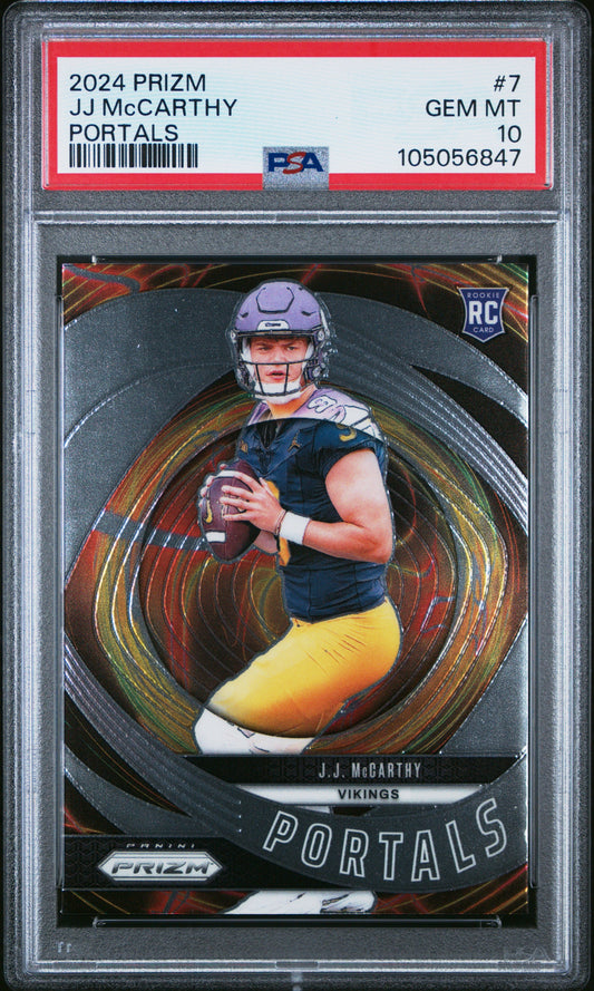 Graded 2024 Panini Prizm JJ McCarthy #7 Portals Rookie RC Football Card PSA 10 Gem Mint