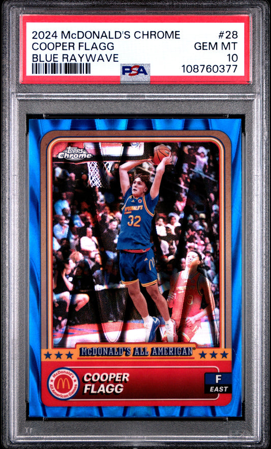 Graded 2024 Topps McDonalds Chrome Cooper Flagg #28 Blue Raywave Rookie RC Basketball Card PSA 10 Gem Mint