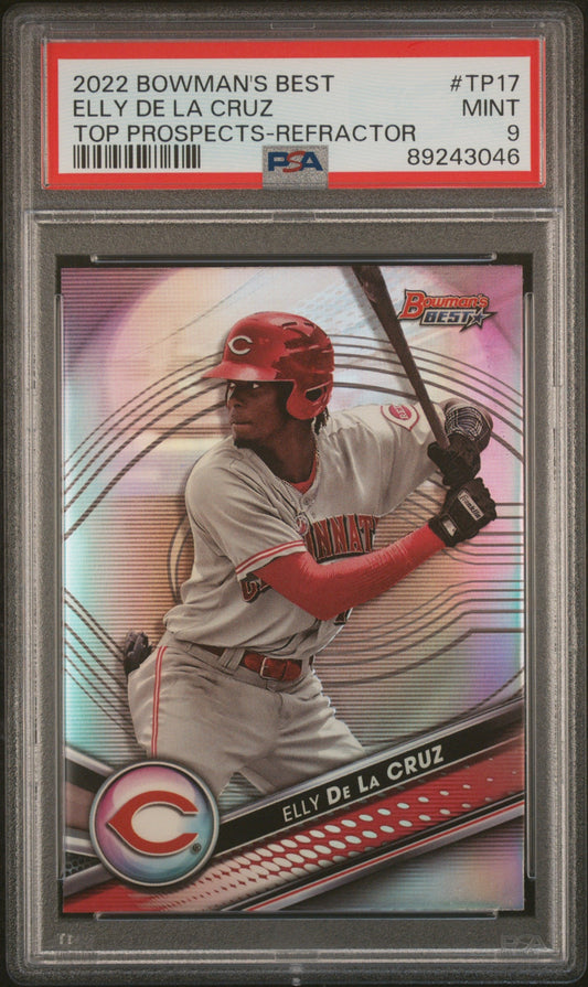 Graded 2022 Topps Bowmans Best Elly De La Cruz #TP17 Top Prospects Refractor Rookie RC Baseball Card PSA 9 Mint