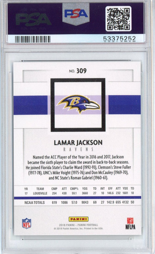 Graded 2018 Panini Lamar Jackson #309 Canvas Rookie RC Football Card PSA 10 Gem Mint