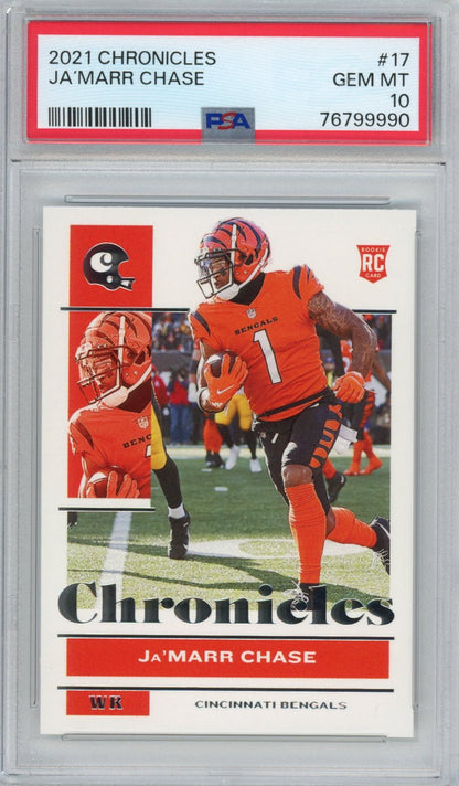 Graded 2021 Panini Chronicles Ja'Marr Chase #17 Rookie RC Football Card PSA 10 Gem Mint