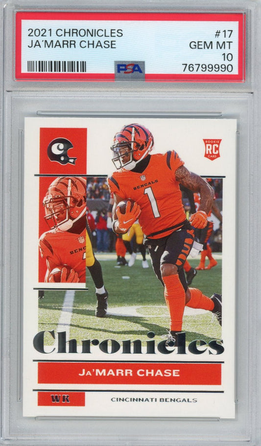 Graded 2021 Panini Chronicles Ja'Marr Chase #17 Rookie RC Football Card PSA 10 Gem Mint