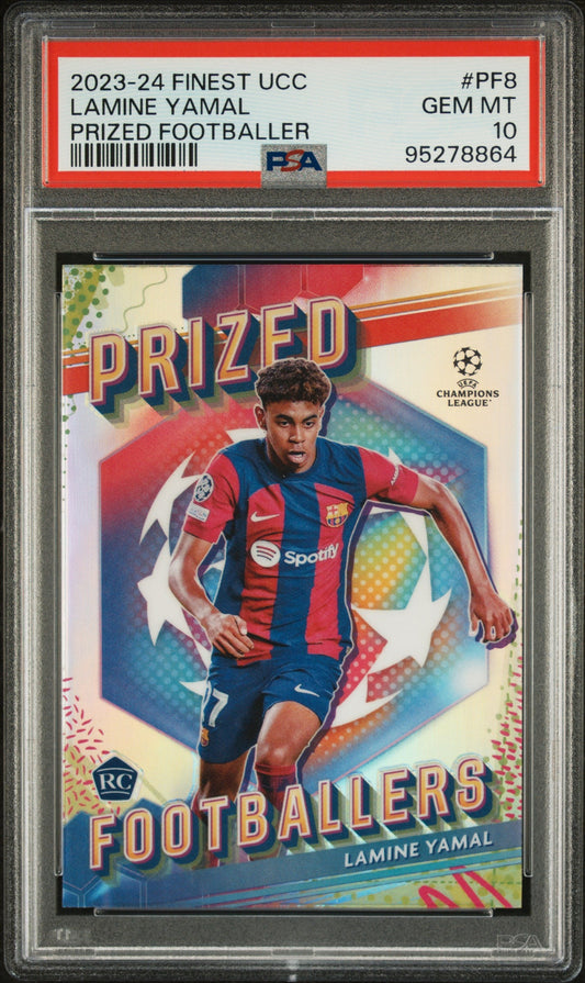 Graded 2023 Topps Finest UCC Lamine Yamal #PF8 Prized Footballers Rookie RC Soccer Card PSA 10 Gem Mint