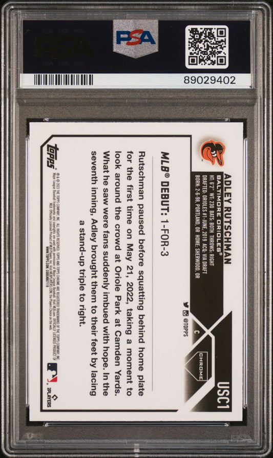 Graded 2023 Topps Chrome Update Adley Rutschman #USC1 Pink Rookie RC Baseball Card PSA 10 Gem Mint