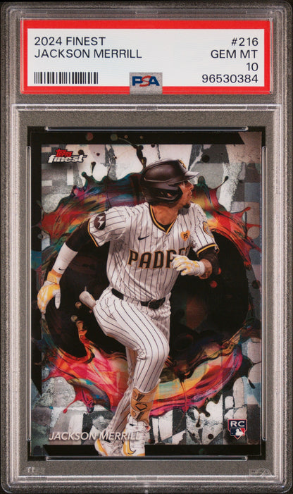 Graded 2024 Topps Finest Jackson Merrill #216 Rookie RC Baseball Card PSA 10 Gem Mint