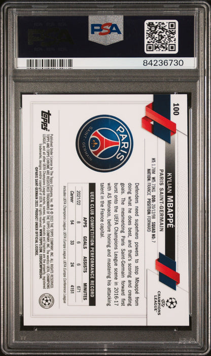 Graded 2022 Topps Chrome Sapphire UCC Kylian Mbappe #100 SP Soccer Card PSA 10 Gem Mint