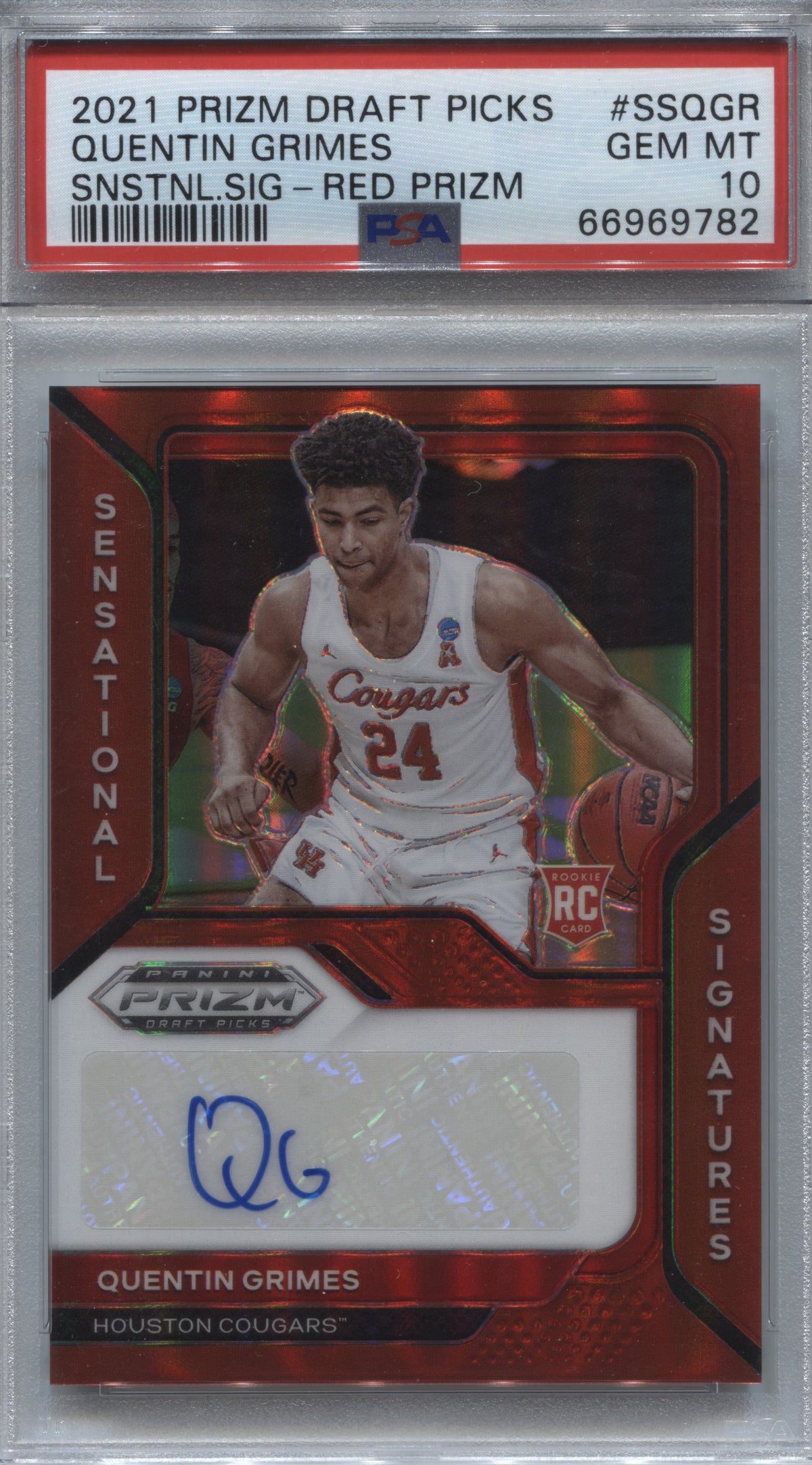 2021-22 Panini Prizm Draft Picks Quentin Grimes Red Prizm Rookie Auto /199 #SS-QGR PSA 10