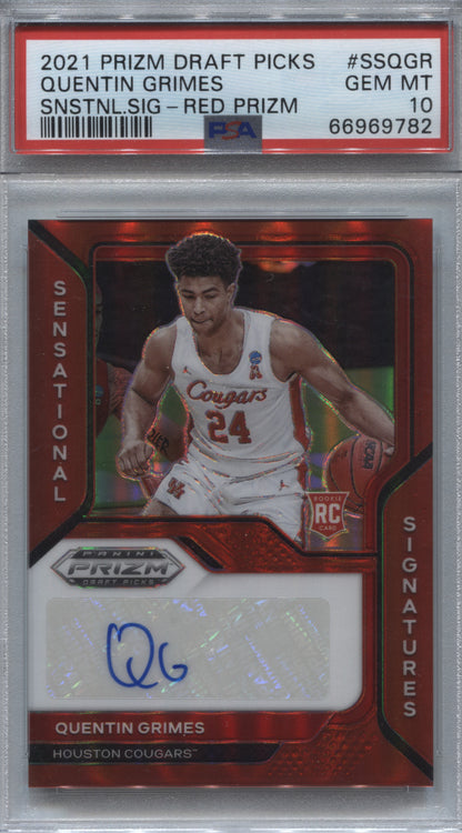 2021-22 Panini Prizm Draft Picks Quentin Grimes Red Prizm Rookie Auto /199 #SS-QGR PSA 10