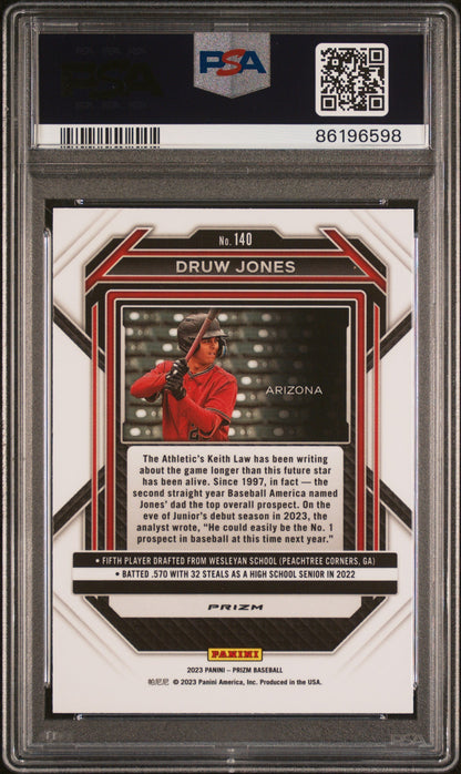 Graded 2023 Panini Prizm Druw Jones #140 Ice Rookie RC Baseball Card PSA 10 Gem Mint