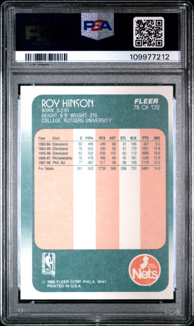 Graded 1988 Fleer Roy Hinson #78 Basketball Card PSA 8 NM-MT