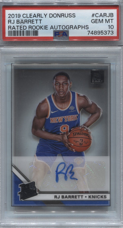 2019-20 Clearly Donruss RJ Barrett Rated Rookie Auto PSA 10 Knicks #CA-RJB