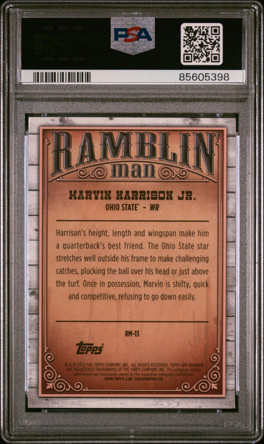 Graded 2023 Topps Bowman U Chrome Marvin Harrison Jr #RM13 Ramblin Man Rookie RC Football Card PSA 10 Gem Mint