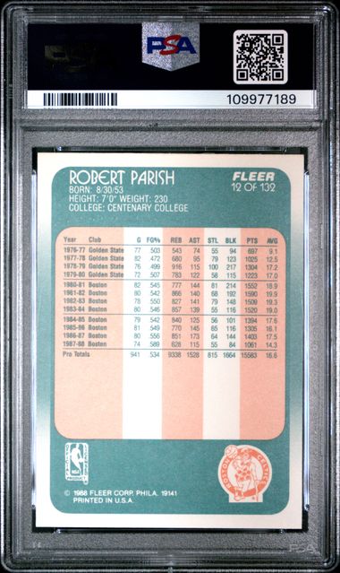 Graded 1988 Fleer Robert Parish #12 Basketball Card PSA 6 EX-MT