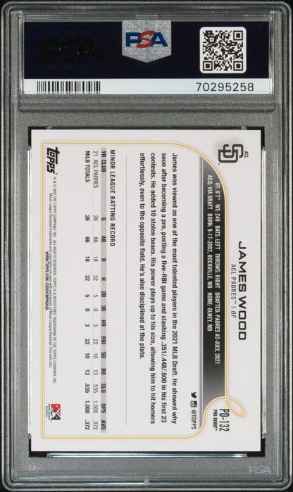 Graded 2022 Topps Pro Debut James Wood #PD132 Rookie RC Baseball Card PSA 10 Gem Mint
