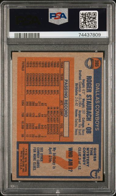 Graded 1976 Topps Roger Staubach #395 Football Card PSA 6 EX-MT