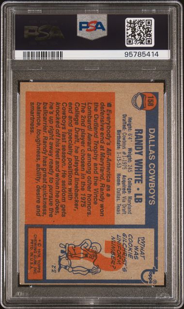 Graded 1976 Topps Randy White #158 Rookie RC Football Card PSA 9 Mint