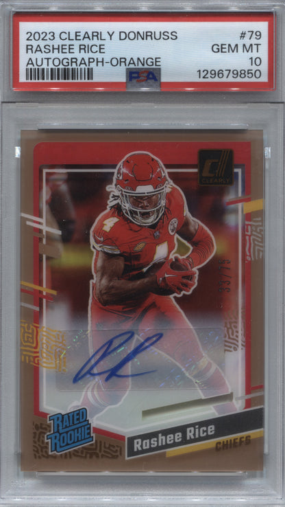 2023 Panini Clearly Donruss Rashee Rice Orange Rated Rookie Auto /75 #79 PSA 10