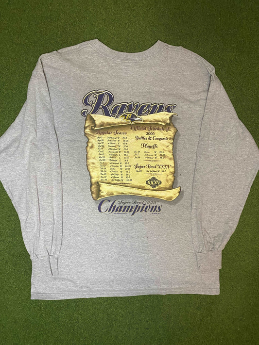 2001 Baltimore Ravens - Super Bowl XXXV Champions - Double Sided - Vintage NFL Longsleeve (Large) - Gametime Vintage