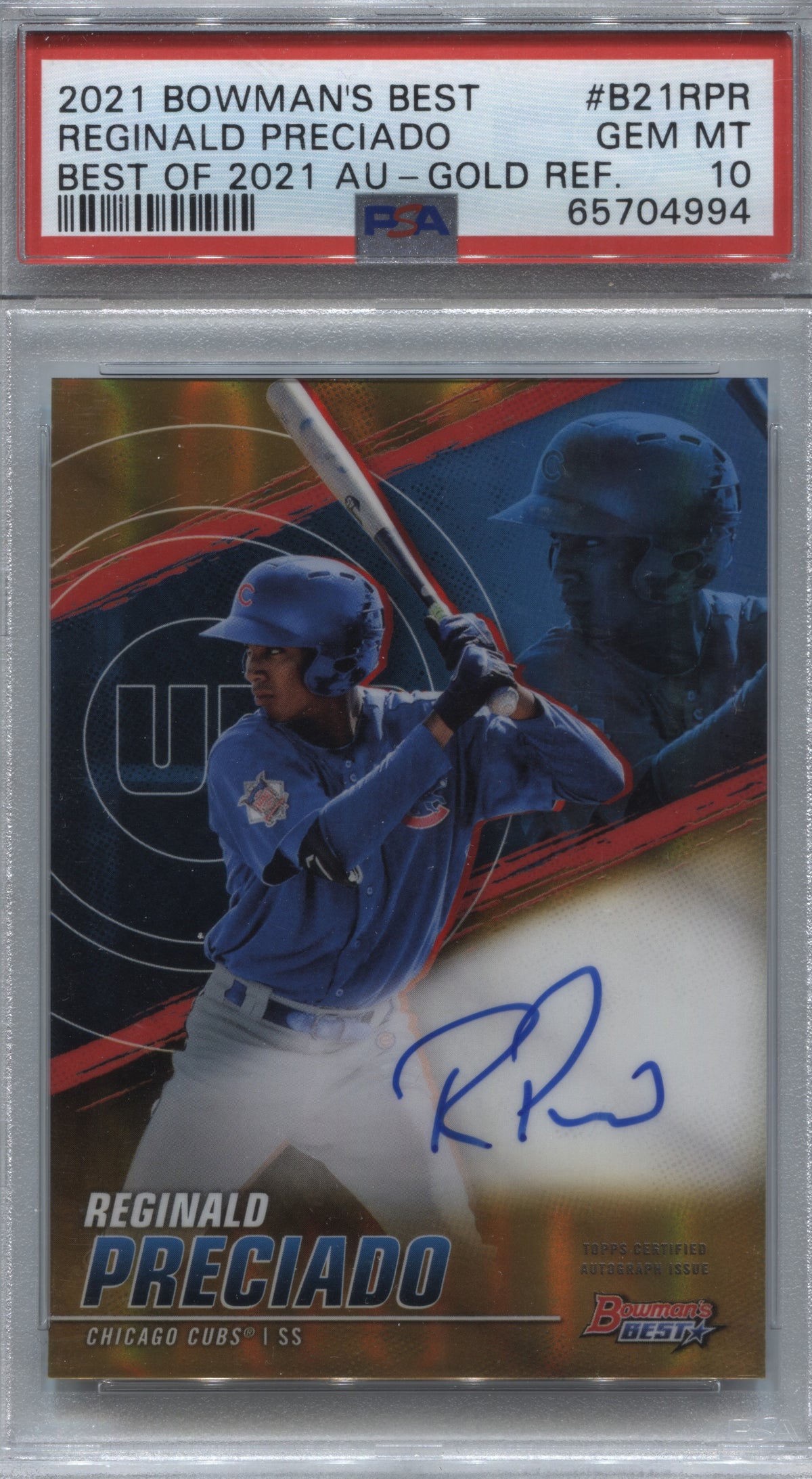 2021 Bowman's Best Reginald Preciado Gold Refractor Auto /50 PSA 10