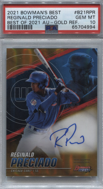 2021 Bowman's Best Reginald Preciado Gold Refractor Auto /50 PSA 10