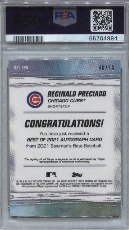 2021 Bowman's Best Reginald Preciado Gold Refractor Auto /50 PSA 10