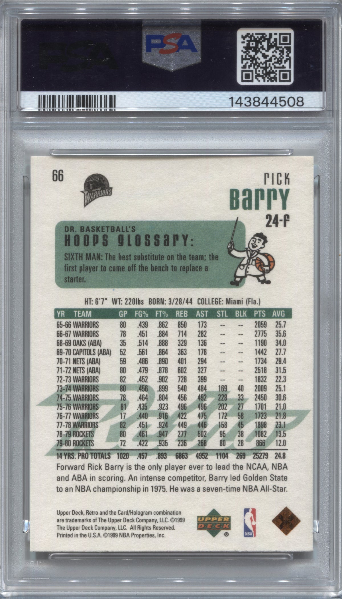1999-00 Upper Deck Retro Rick Barry #66 Signed HOF 1987 PSA/DNA Auto 10 Warriors