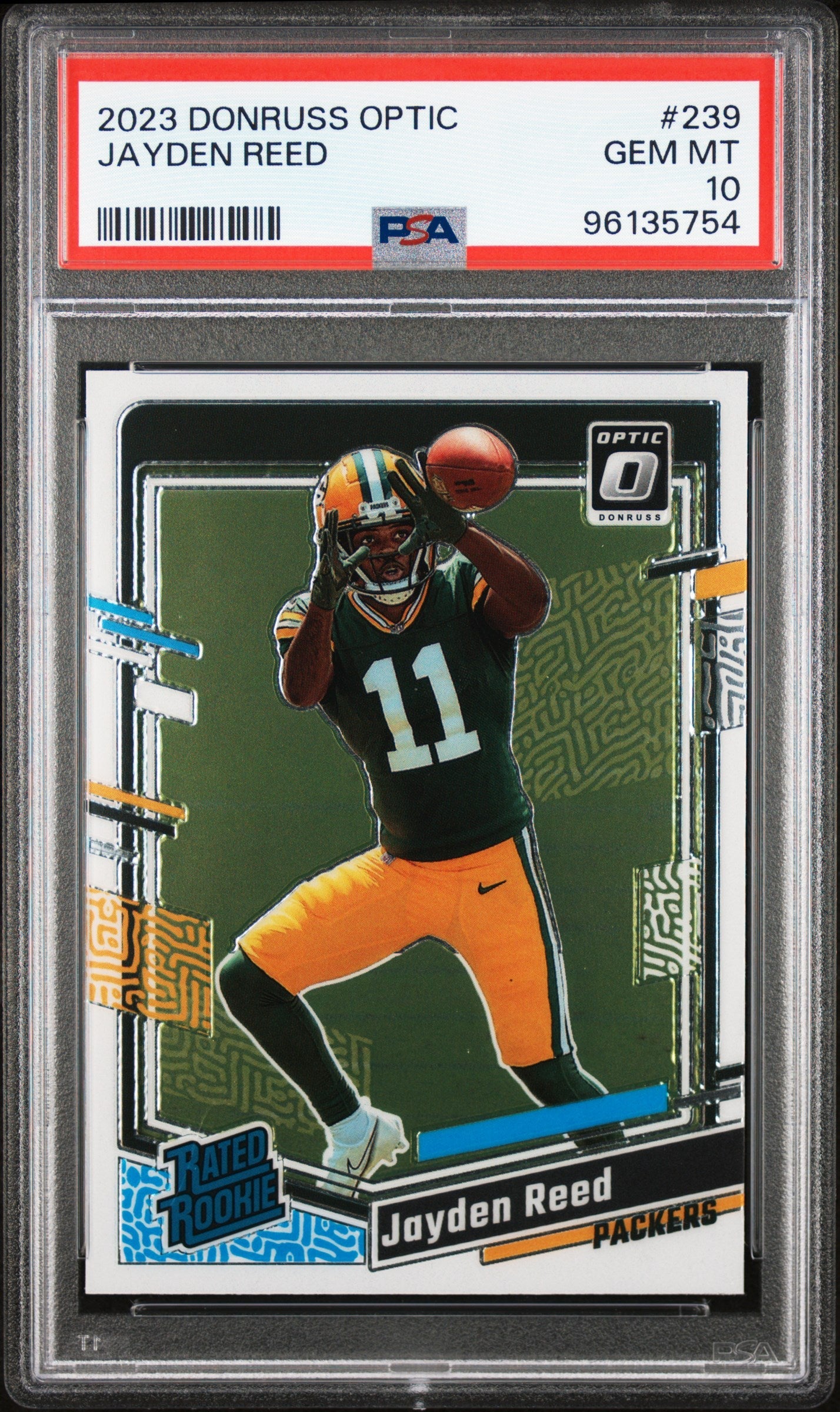 Graded 2023 Panini Donruss Optic Jayden Reed #239 Rookie RC Football Card PSA 10 Gem Mint