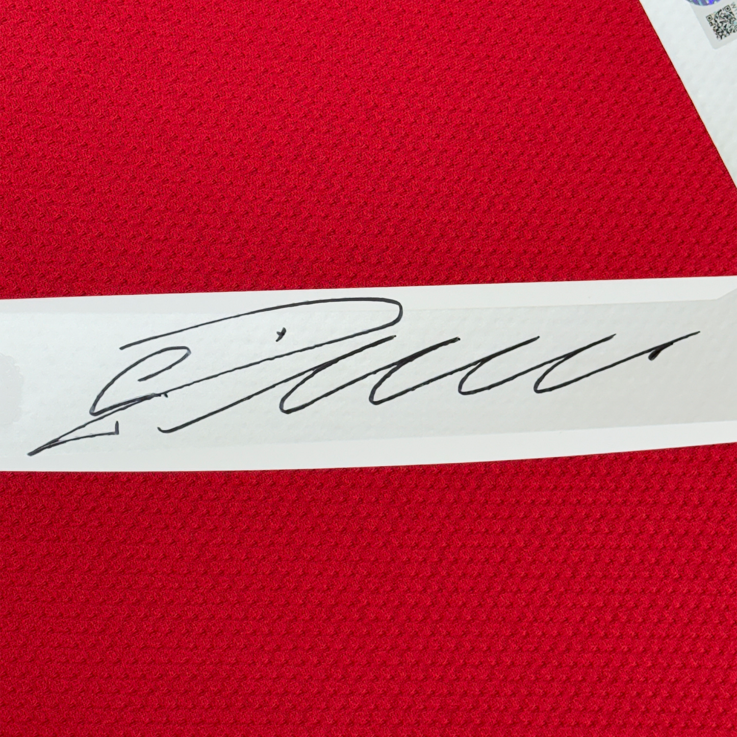 Framed Autographed/Signed Cristiano Ronaldo 35x39 Manchester United Red Soccer Jersey Beckett BAS COA