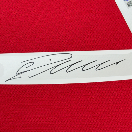 Framed Autographed/Signed Cristiano Ronaldo 35x39 Manchester United Red Soccer Jersey Beckett BAS COA