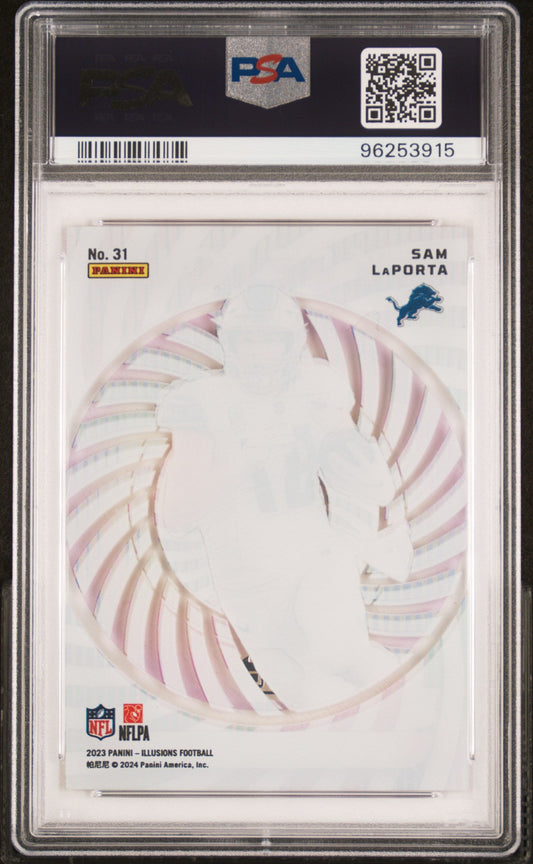 Graded 2023 Panini Illusions Sam LaPorta #31 Mystique Rookie RC Football Card PSA 10 Gem Mint