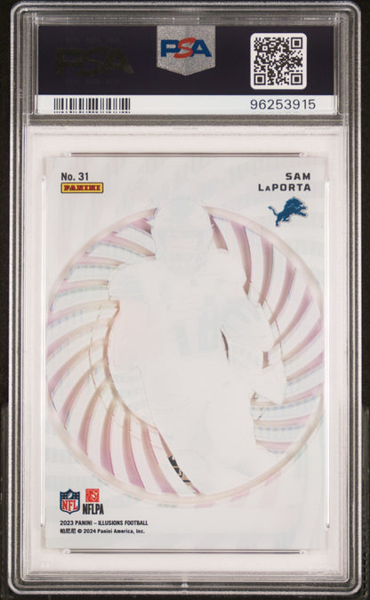 Graded 2023 Panini Illusions Sam LaPorta #31 Mystique Rookie RC Football Card PSA 10 Gem Mint