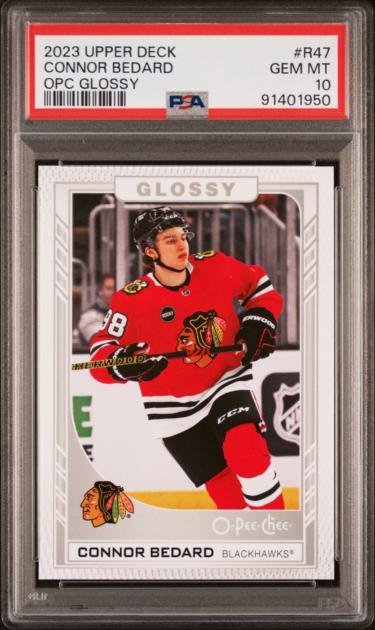 Graded 2023 Upper Deck Connor Bedard #R47 OPC Glossy Rookie RC Hockey Card PSA 10 Gem Mint