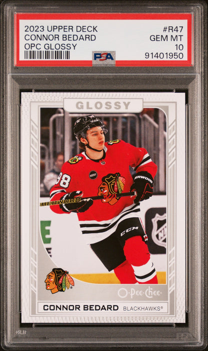 Graded 2023 Upper Deck Connor Bedard #R47 OPC Glossy Rookie RC Hockey Card PSA 10 Gem Mint