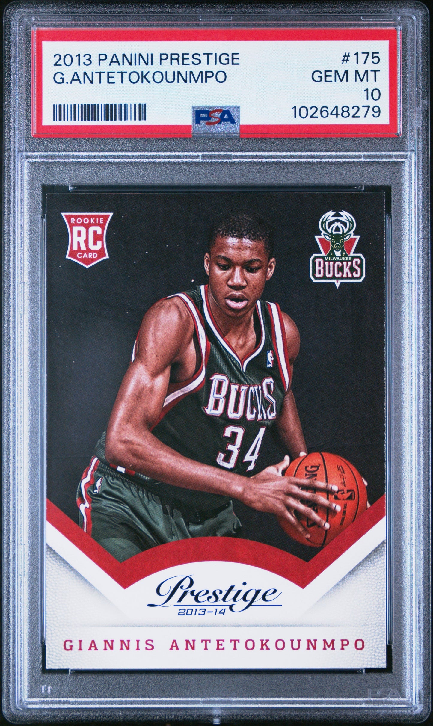 Graded 2013 Panini Prestige Giannis Antetokounmpo #175 Rookie RC Basketball Card PSA 10 Gem Mint