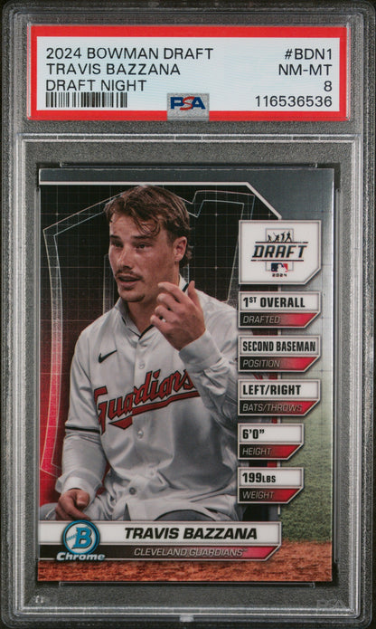Graded 2024 Topps Bowman Draft Travis Bazzana #BDN1 Draft Night Rookie RC Baseball Card PSA 8 Near Mint