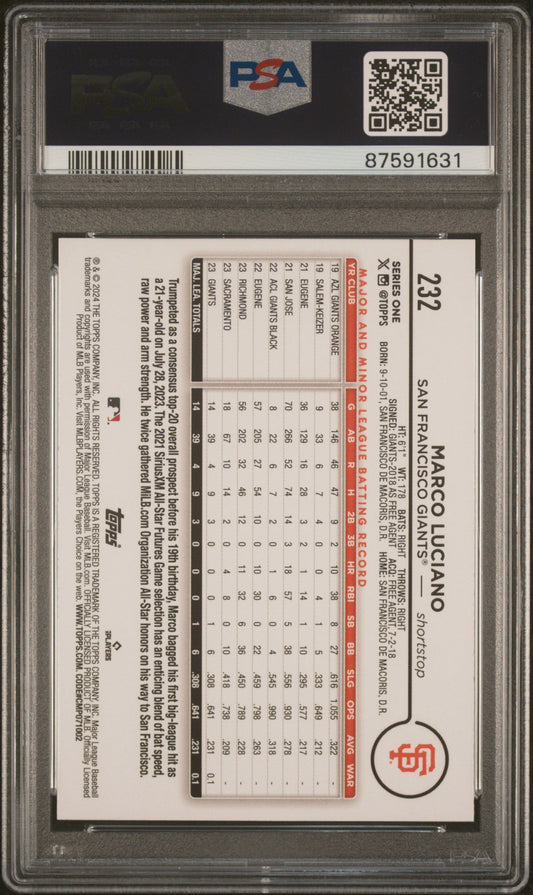 Graded 2024 Topps Marco Luciano #232 Rainbow Foil Rookie RC Baseball Card PSA 10 Gem Mint