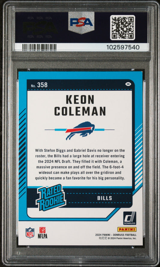 Graded 2024 Panini Donruss Keon Coleman #358 Rookie RC Football Card PSA 9 Near Mint